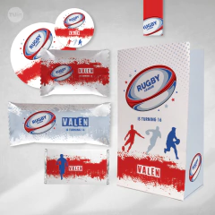 Imagen de Kit imprimible rugby rojo azul candy bar tukit