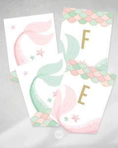 Image of Kit imprimible sirenas escamas mermaid scales rosa verde candy bar tukit