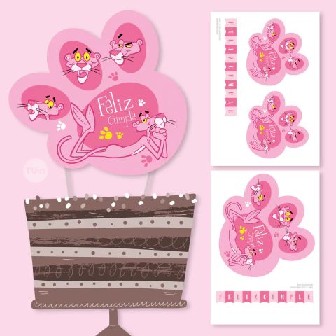 Cake topper adorno torta imprimible pantera rosa tukit