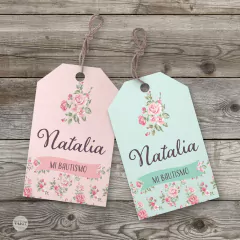 Tag imprimible flores rosa verde tukit