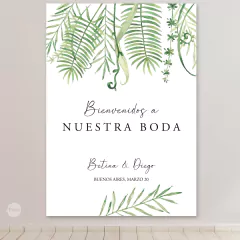 Cartel bienvenida casamientos wedding hojas verdes tukit