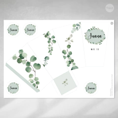 Kit imprimible botanical eucalipto hojas verdes leaves green tukit - TuKit