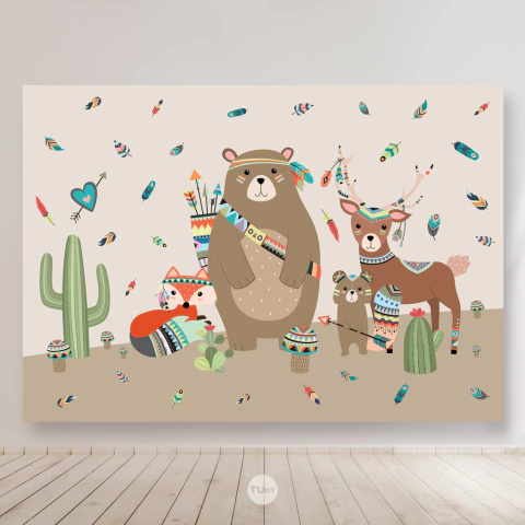 banner imprimible animales del bosque tribal, 2 metros x 1,40, decorativo, mesa candy bar