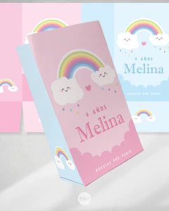 Kit imprimible arcoiris nubes lluvia corazones candy bar - TuKit