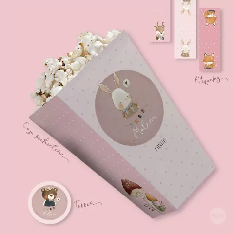 Kit imprimible animales del bosque acuarela rosa tukit