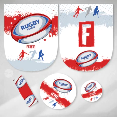 Kit imprimible rugby rojo azul candy bar tukit - TuKit