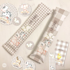 Kit imprimible animales de la granja vichy beige marron tukit - comprar online
