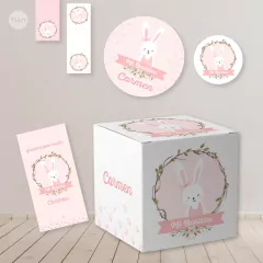 Kit imprimible coneja rosa primer año bautismo candy bar - comprar online