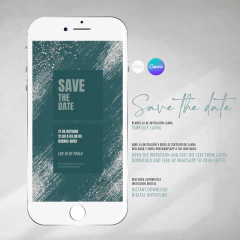 Invitación texto editable canva, textura pincelada glitter, invitation template, save the date - comprar online