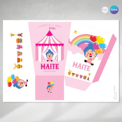 Caja pochoclera imprimible, caja plim plim circo, palomitas de maiz circo, cumpleaños circo rosa tukit en internet