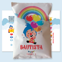 Chip bag imprimible payaso plim plim celeste tukit - comprar online