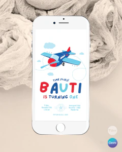 Invitacion aviones texto editable canva tukit - tienda online