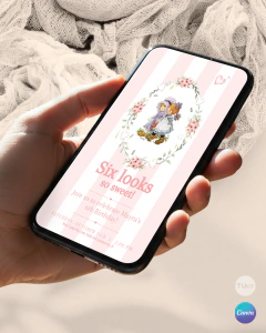Invitación para cumple un año, texto editable canva, sarah kay, flowers party tukit - comprar online