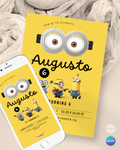 Invitacion editable minions, invitaciones canva editable, cumple minion, birthday minions, invitation template