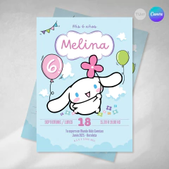 Invitacion editable de cumpleaños bunny kawaii cinnamoroll tukit