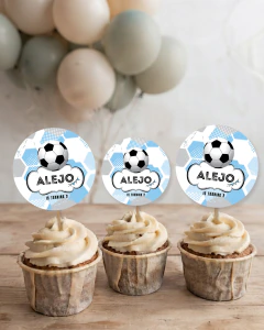 Adorno para cupcakes, futbol, texto editable canva tukit