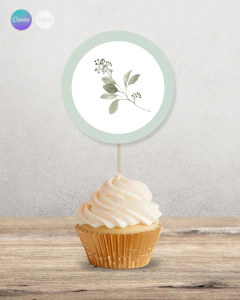 Adorno para cupcake, circulo multiuso, eucalipto florcita tukit en internet