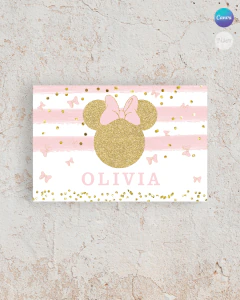 Cartel rectangular imprimible backdrop minnie moño rosa tukit - comprar online