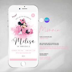 Invitacion minnie acuarela texto editable canva tukit en internet