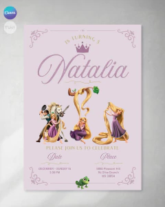 Invitacion princesa rapunzel texto editable canva cumples varias tukit - TuKit