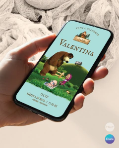Invitación masha oso, texto editables canva, paisaje tukit - comprar online