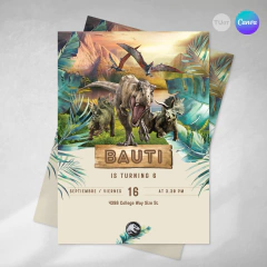 Invitacion dinosaurios texto editable canva tukit - (copia)