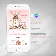 Invitacion editable, invitación animales de la granja, invitaciones canva editable, cumple granja, birthday invitation, template molino rosa - comprar online