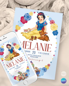 Invitacion Blancanieves texto editable canva tukit