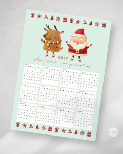 Almanaque imprimible, calendario navidad, merry christmas papa noel y reno en internet