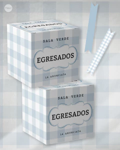 Kit Imprimible cuadrados textura vichy trama celeste egresados tukit