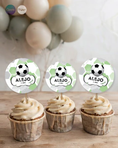 Adorno para cupcake, circulo multiuso, futbol verde tukit