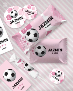 Kit imprimible futbol pelota rosa candy bar tukit