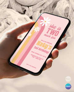 Invitación para cumple 2 años, texto editable canva, arcoiris y margaritas, rainbow party tukit - comprar online