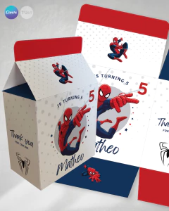 Pack dúo milk box + valijita imprimible spiderman rojo blanco tukit en internet