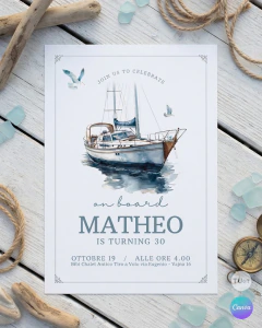 Invitacion editable yacht, invitación barco, fiesta en el mar, invitaciones cumpleaños board, party on board, tukit en internet