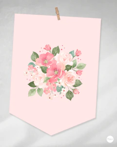 Imagen de Banderines imprimibles flores rosas, banderín, cumpleaños y eventos, abecedario tukit