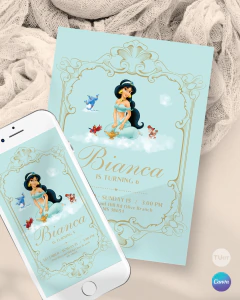 Invitacion princesa jazmin texto editable canva tukit - (copia)