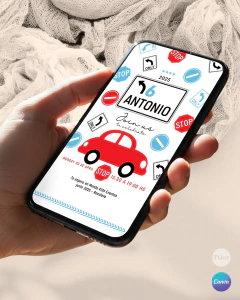 Invitación texto editable canva, auto rojo, invitation template - comprar online