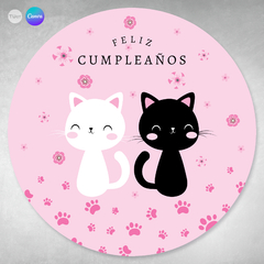 Bunting banner circular digital imprimible backdrop gatitos blanco negro flores - comprar online