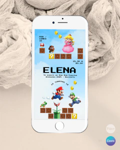 Invitacion el super mario texto editable canva tukit - TuKit