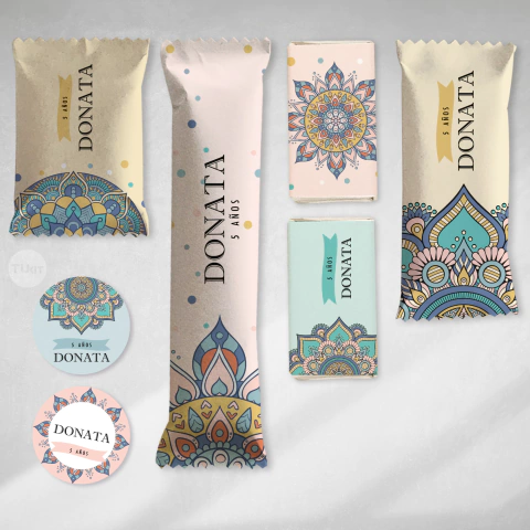 Kit imprimible mandalas colores pasteles candy bar tukit