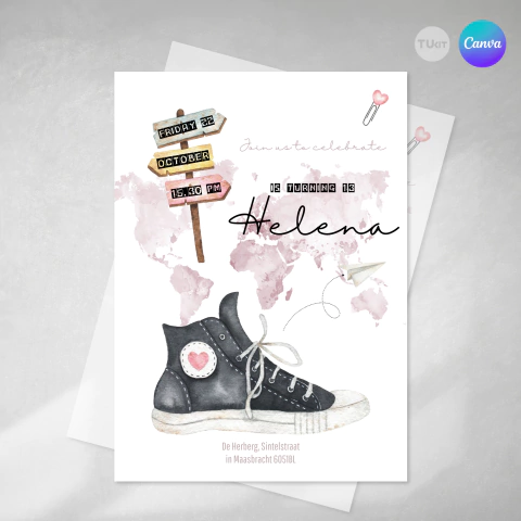 Invitacion zapatillas viaje viajeros texto editable canva tukit