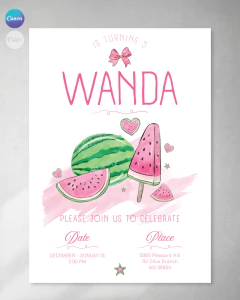 Invitacion sandias acuarela texto editable canva cumples watermelon tukit en internet