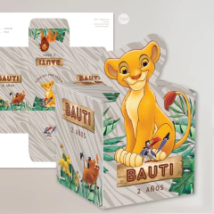 Caja cubo animales selva, caja imprimible leon, lion printable box, texto editable Canva Tukit - comprar online