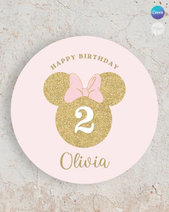 Cartel circular imprimible minnie glitter moño tukit - comprar online
