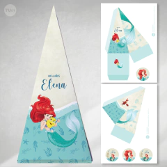 Caja cono piramide imprimible sirenita ariel tukit - comprar online