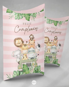 Piñata almohadita imprimible animales de la selva acuarela rosa - comprar online