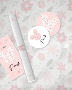 Kit imprimible silueta minnie flores rosas tukit - TuKit