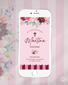 Kit imprimible de confirmación con rayas y flores tukit - TuKit