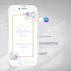 Invitación texto editable canva, flores lilas, invitation template, flowers en internet